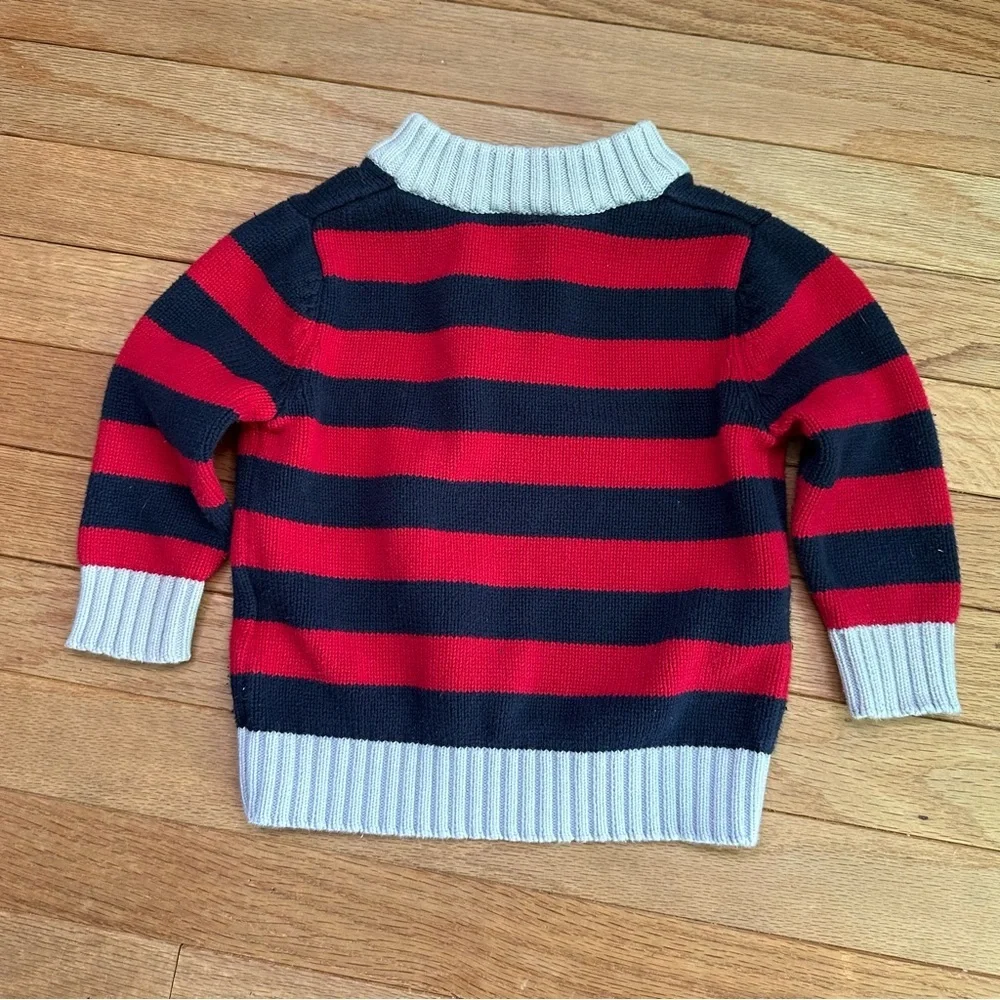 Hanna Andersson Striped Cotton Zip Sweater 18-24 Months Toddler Navy Red
